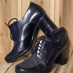 Clarks Artisan Kensett Darla Womens 8 M Black Leather Oxford Pumps Heels Tweed
